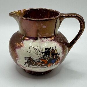 Vintage Copper Luster Pitcher with Horse Carriage Design.  Made in England